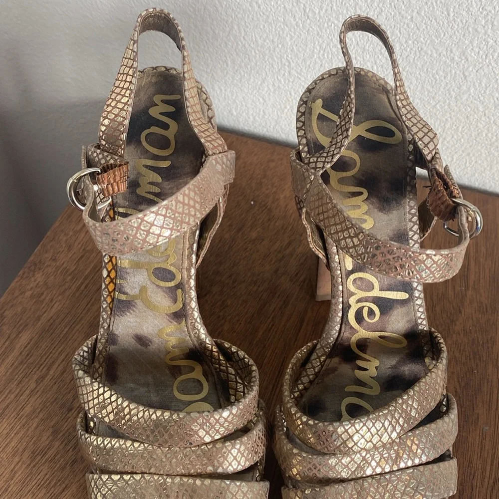 Sam Edelman Taryn Gold Sparkly Strappy Sandal Heels, Women’s 8.5 M, A9960L1900